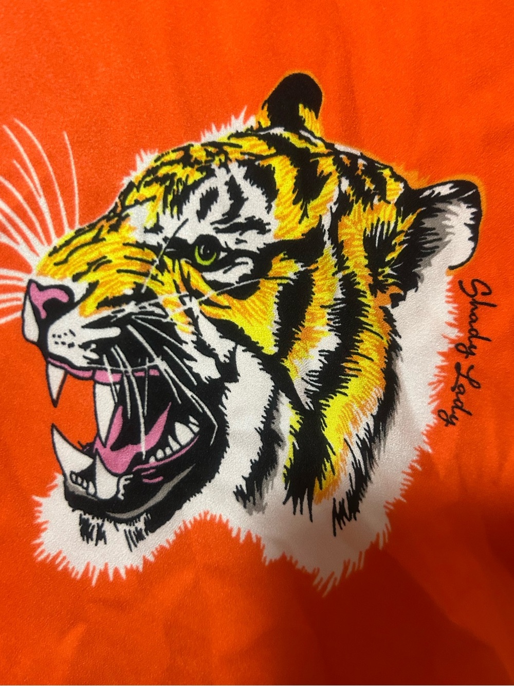 Shady Lady Tiger Print Button-Down Shirt in Vibrant Orange - Picture 4 of 6